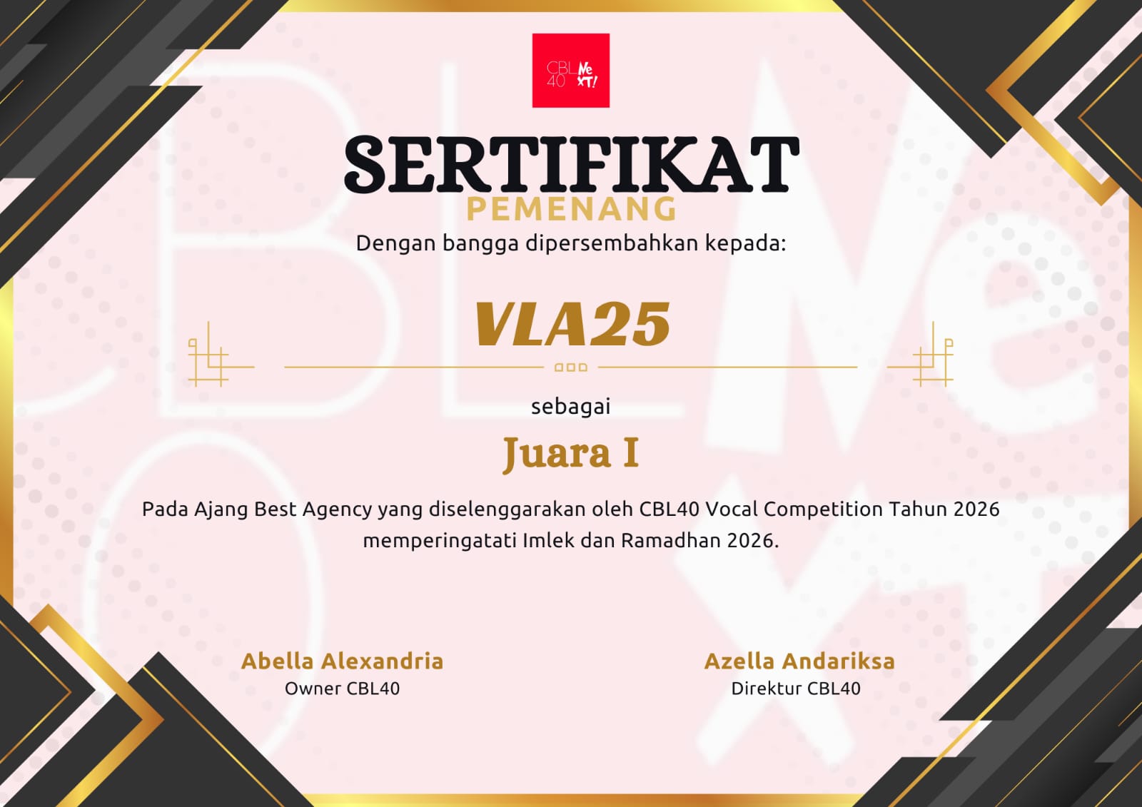 Sertifikat Best Agency CBL40